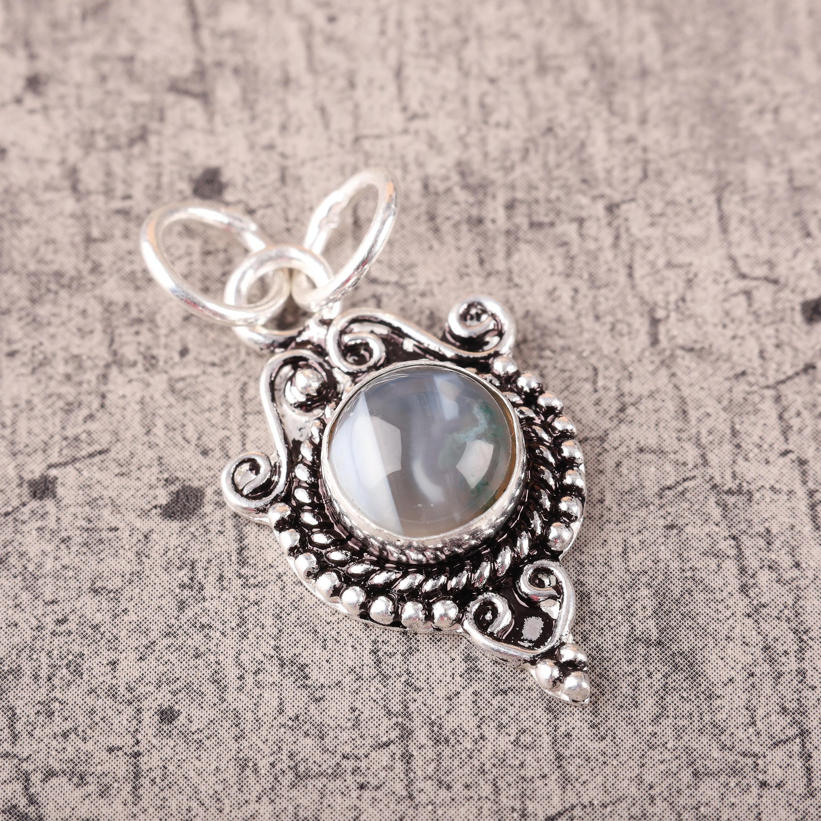 Round Moss Agate Wife Party Wear Engagement Wedding Pendant 925 Sterling Silver