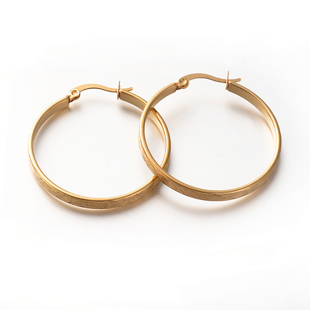 304 Stainless Steel Hoop Earrings Gold 35×3.5mm Pin 0.6×1.2mm  P650