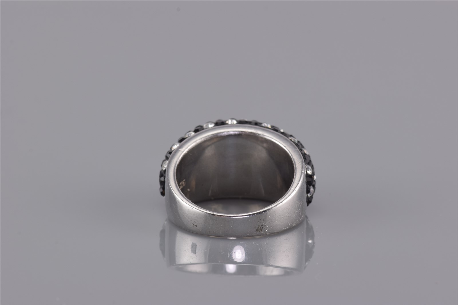 Sai Krishna SAI Sterling Silver Black & White Sparkle Domed Band Ring 925 Sz: 7