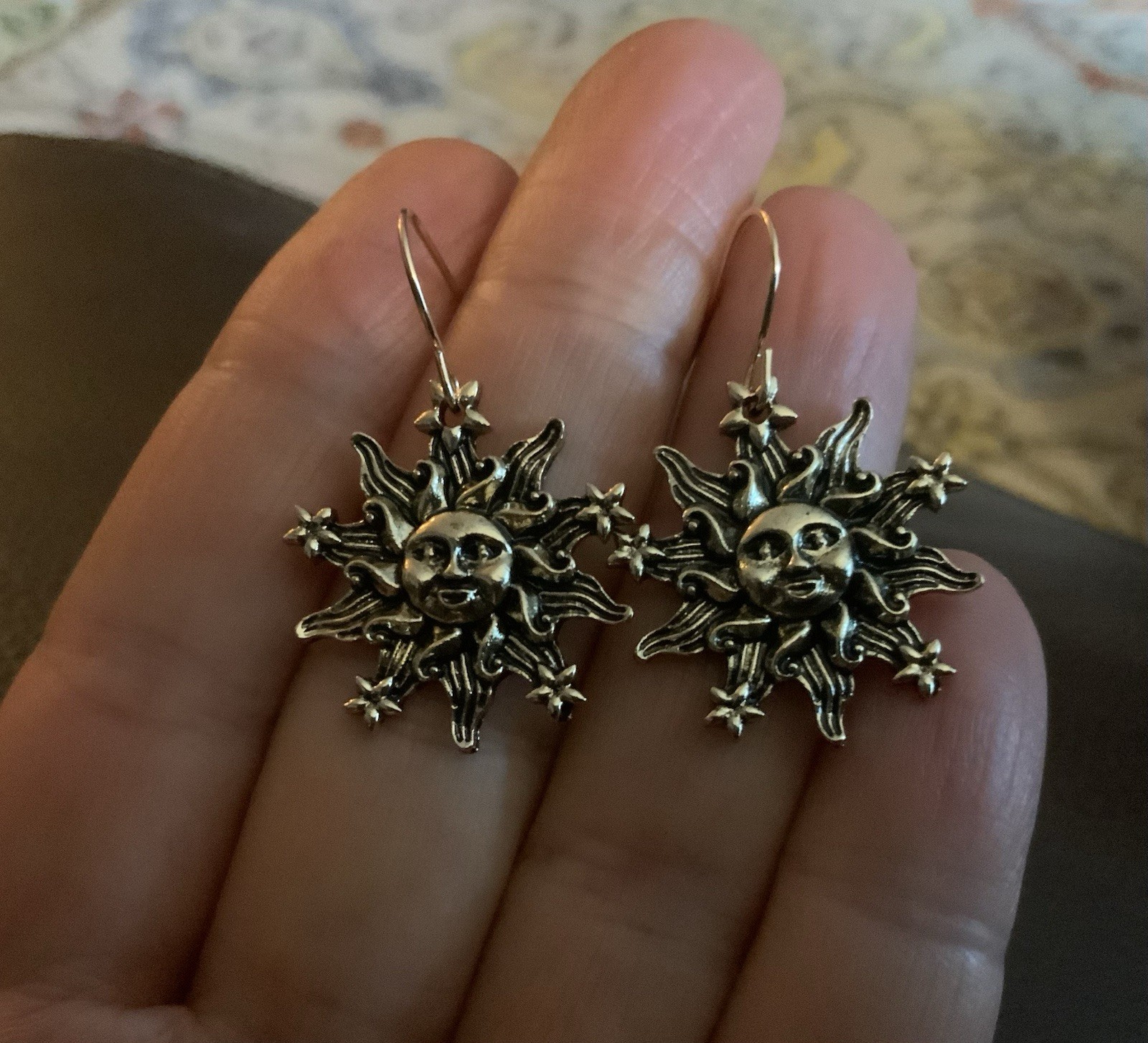 Free People Gold Earrings Sun Star Face Celestial Moon Boho Y2K Astrology VTG