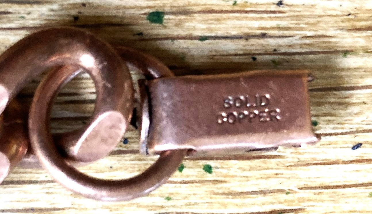 Vintage Solid Copper Flat Curb Link Bracelet 7.5 inches 24.5 gm Center Medallion