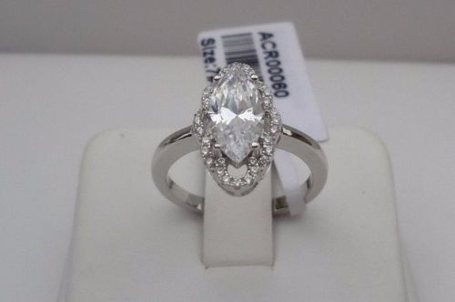 MARQUISE CENTER BRIDAL RING W/ 3 CTS LAB CREATED ACCENT / 925 STERLING SILVER
