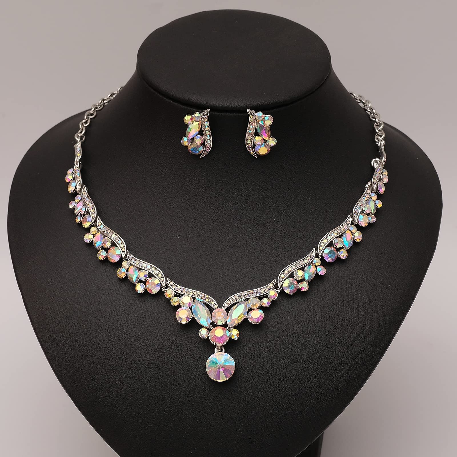 Elegant Austrian Crystal Bridal Choker Necklace Earring Link Bracelet Sets We…