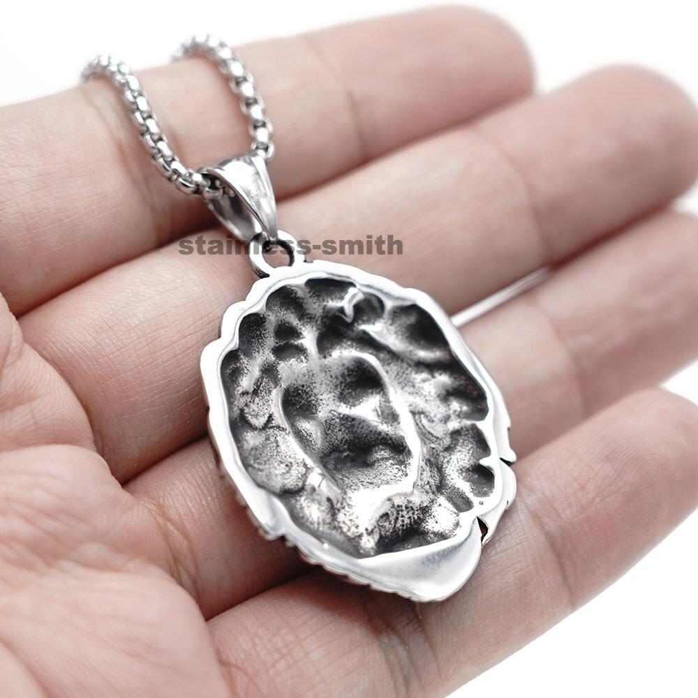 MENDEL Cool Mens Stainless Steel Lion King Head Pendant Necklace Silver For Men