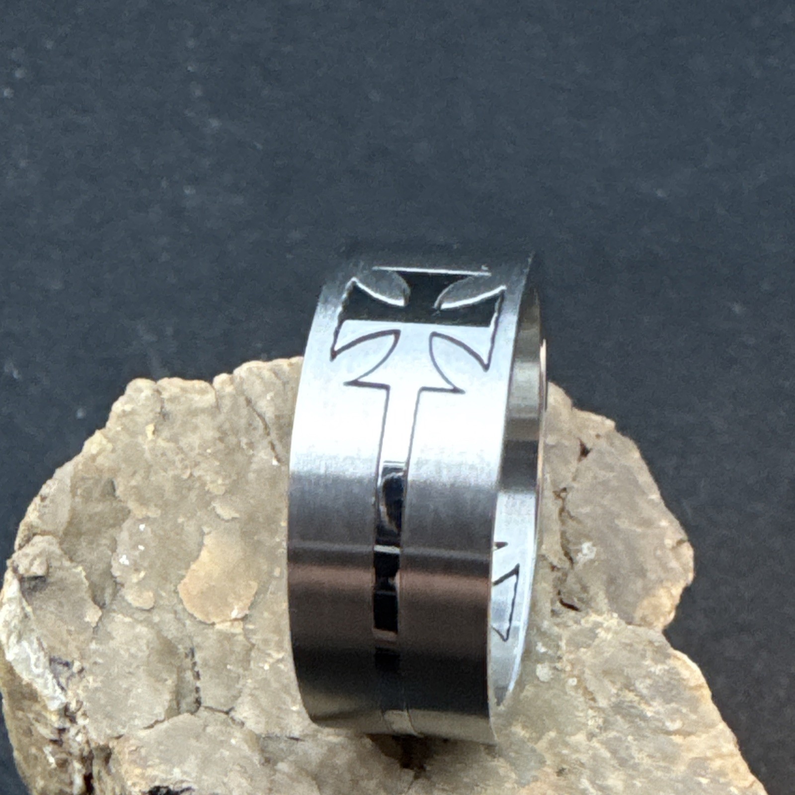 Iron Cross Puzzle Ring Size 11 Stainless Steel 9mm Shiny and Matte Finish