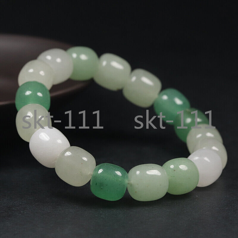 12*12Natural Grade A White & Green Jade Bangle Bracelet Aventurine 7.5″
