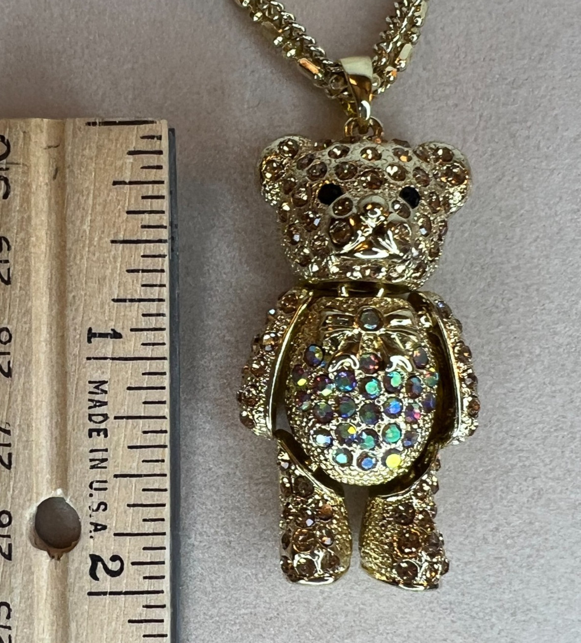 Off Park Collection gold crystal gold tone teddy bear pendant with chain NEW