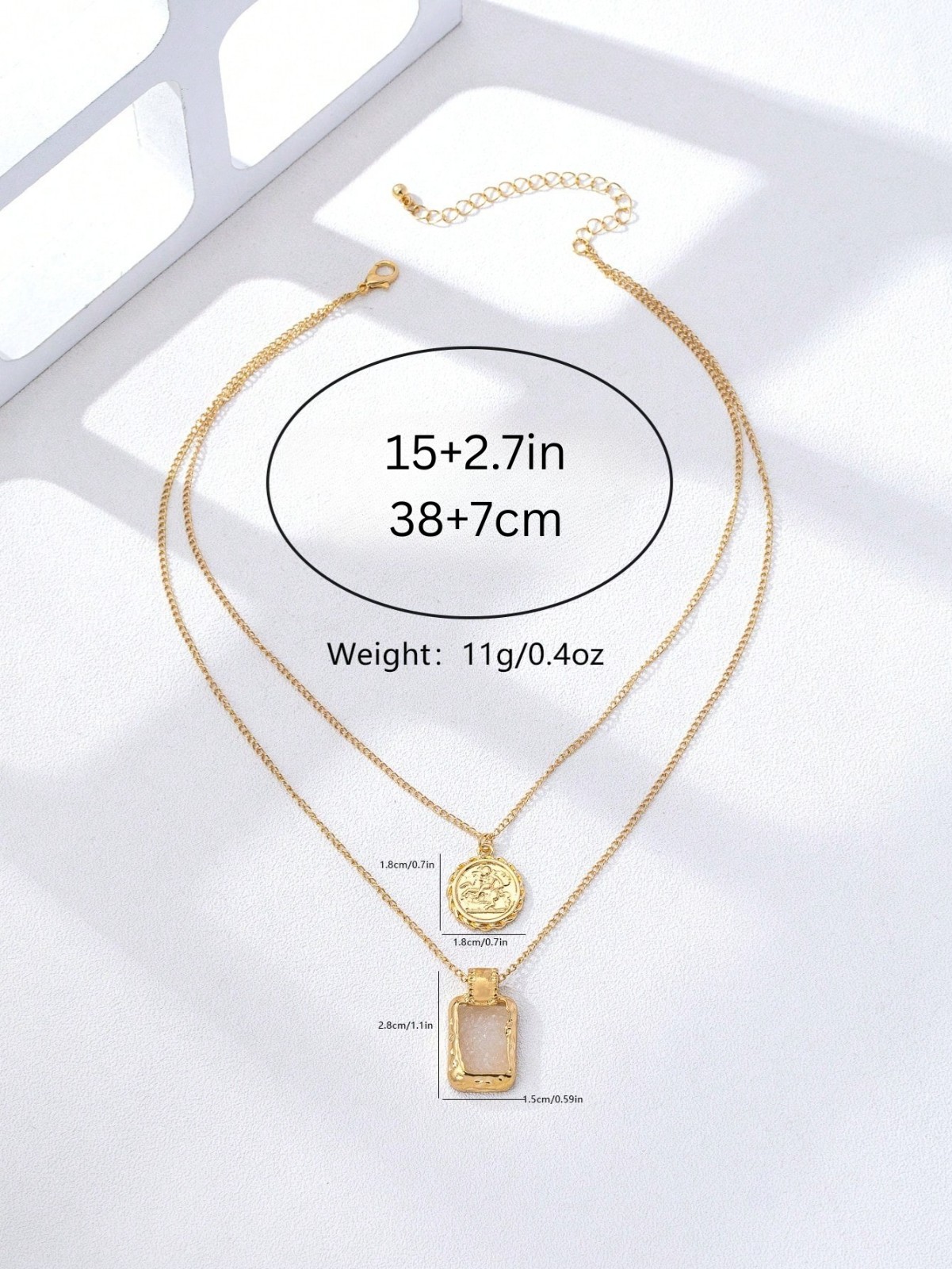Layered Druzy Stone Pendant Necklace Gold Plated Stainless Steel Boho Women