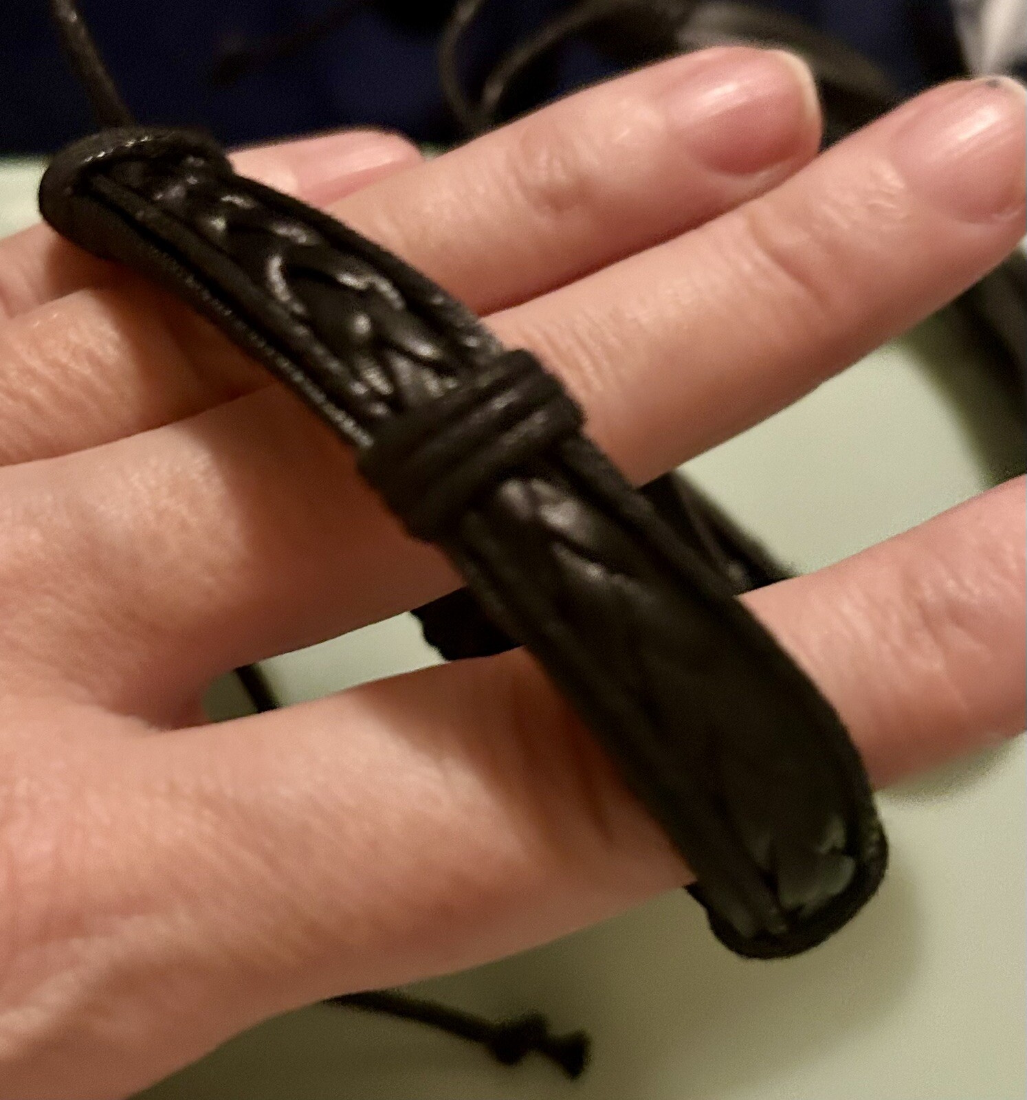 Stackable Adjustable Black Faux Leather Bracelets Set Of 6