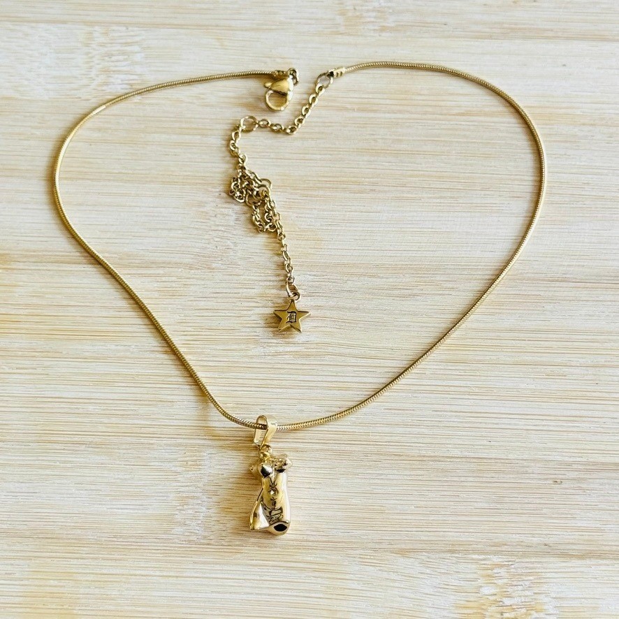 Dalmata Female Torso Sculpture Gold Necklace Stainless Steel Goth Rockabilly 17″
