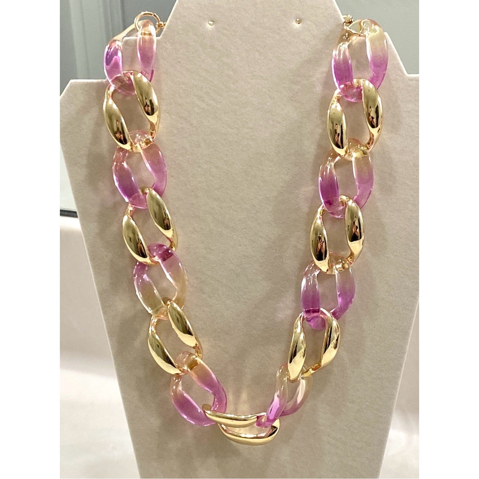Gold and Pink Resin Link Necklace
