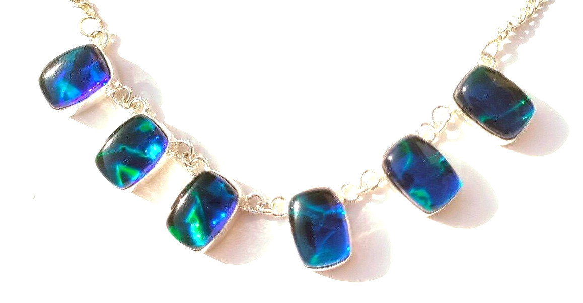 925 Silver Necklace Australian Triplets Opal Gemstone Handmade Jewelry Necklace