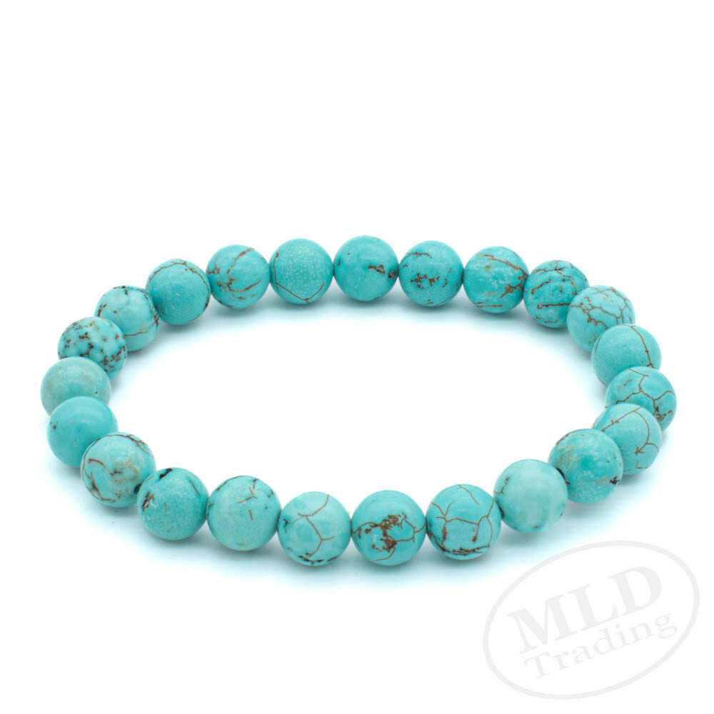 Natural Blue Turquoise Stretch Bracelet 7″ – 4mm/6mm/8mm/10mm/12mm Bead Options