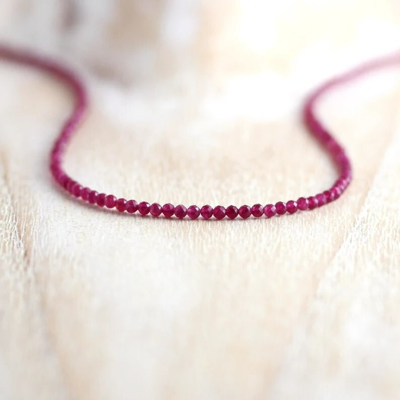 Gemstone Beaded Choker 2mm Ruby Crystal Beads Healing Reiki Women Necklace Gift