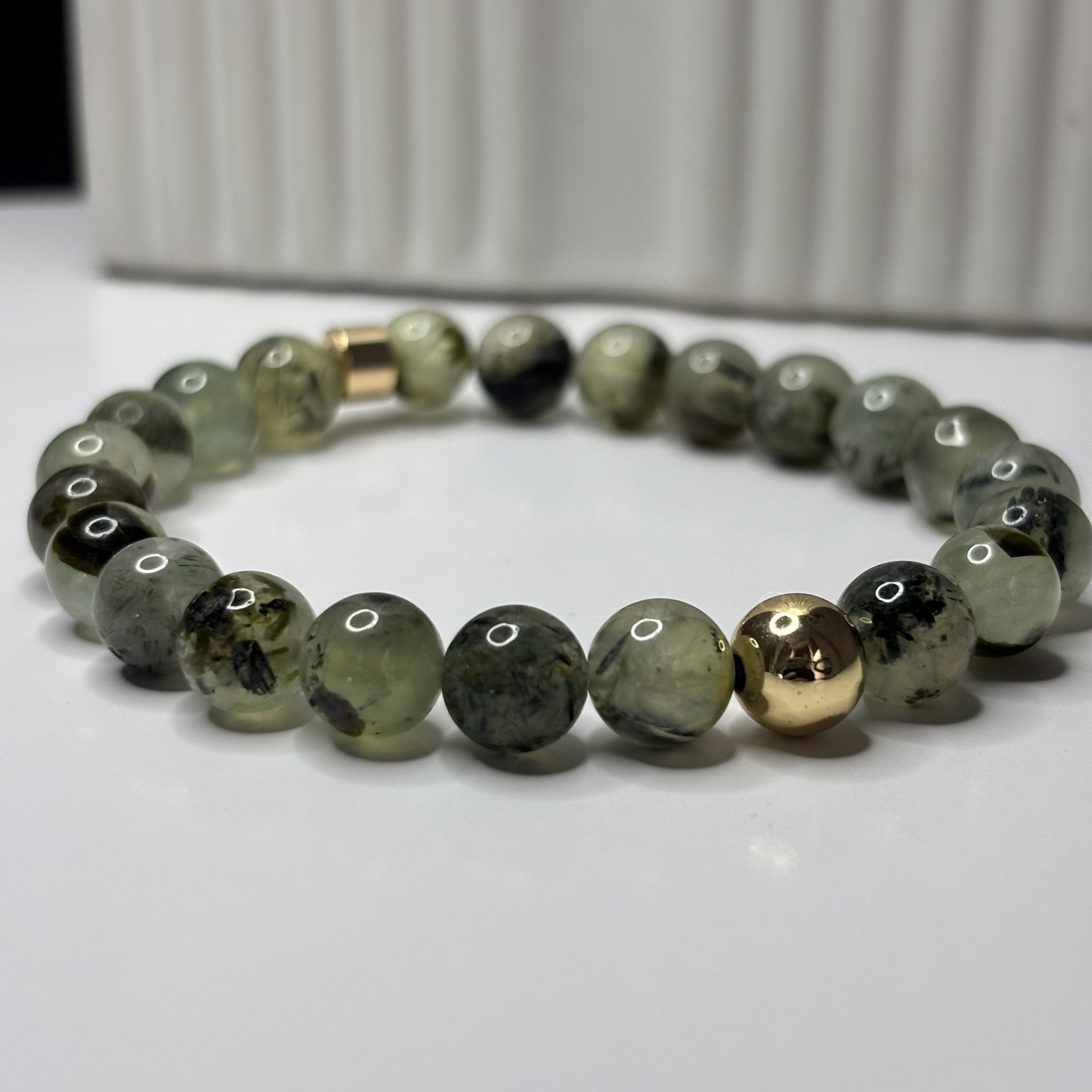 Natural Prehnite Gemstone Bracelet Handmade 8mm Beads Beaded Jewelry Gift Love