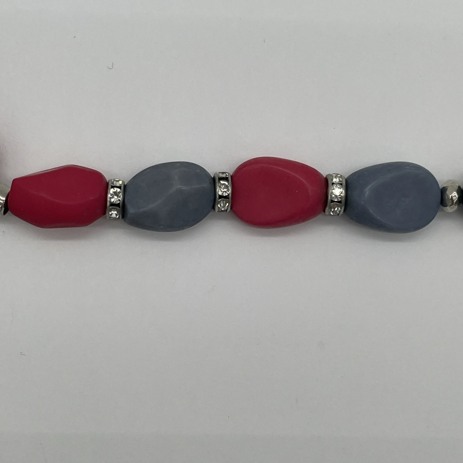 C1946 Multicolor Beaded Necklace Pendant With Silver Tone Spacers & Brown Cord