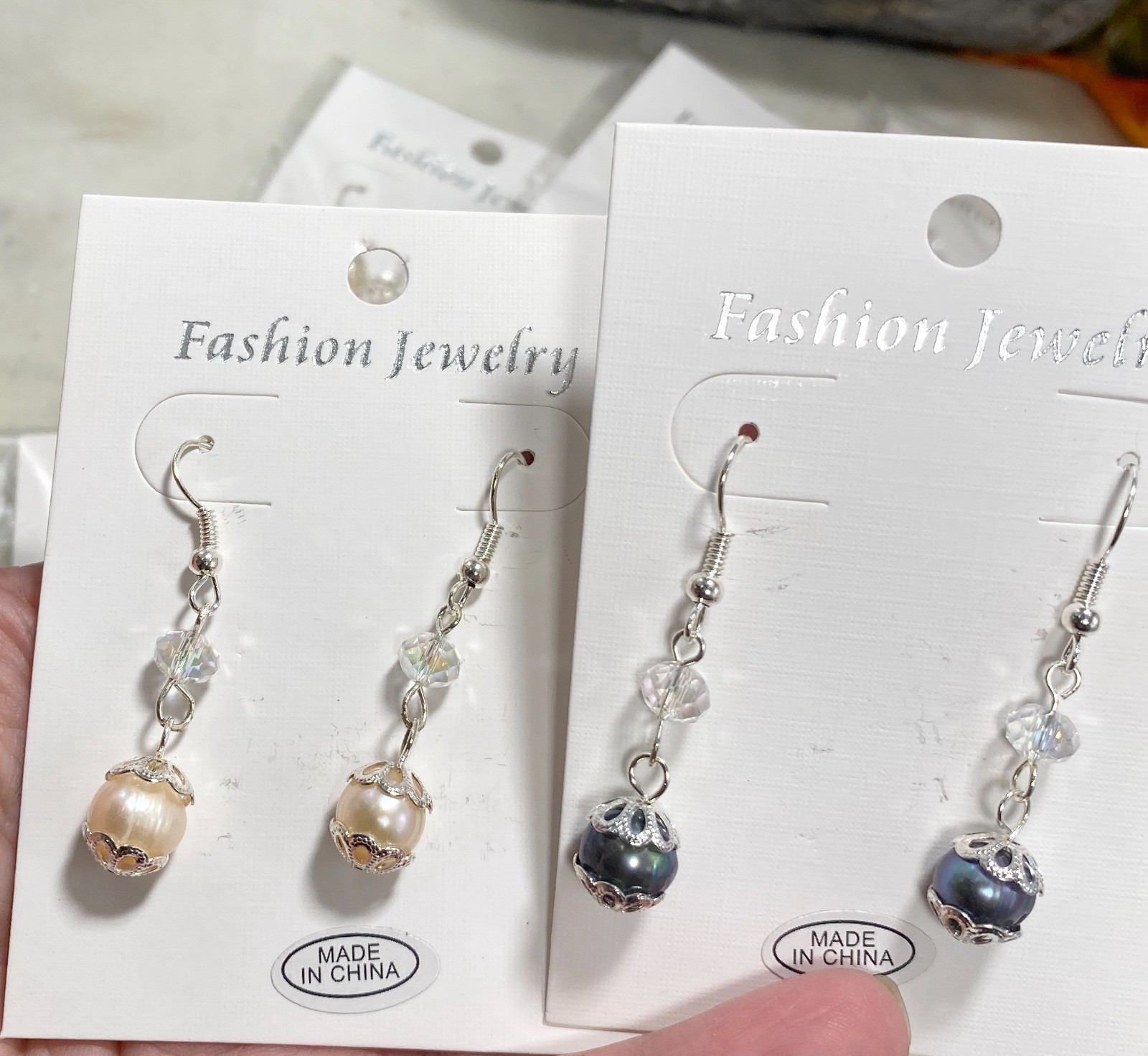 Freshwater Pearl Earrings Dangle 6 pairs White Pink Gray Elegant Everyday Wear