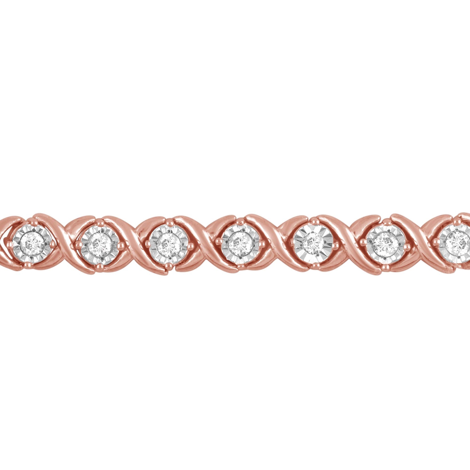 Classy 1.00 Ct Natural Diamond XO Bracelet in Rose Gold Rhodium Plated Silver