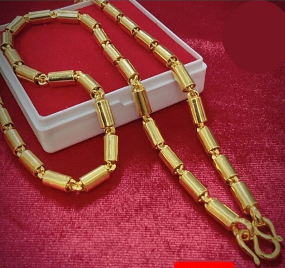 Thai Gold Plated Solid Necklace Amulet Chain Pendant 5 Baht Jewelry 24 inches