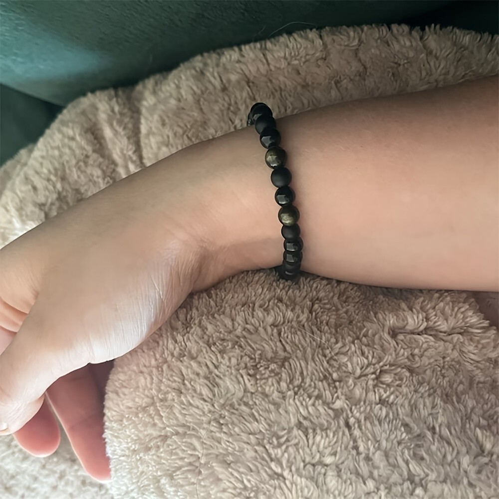 Triple Protection Bracelet 6mm Black Onyx Tourmaline Obsidian Stone Bracelet