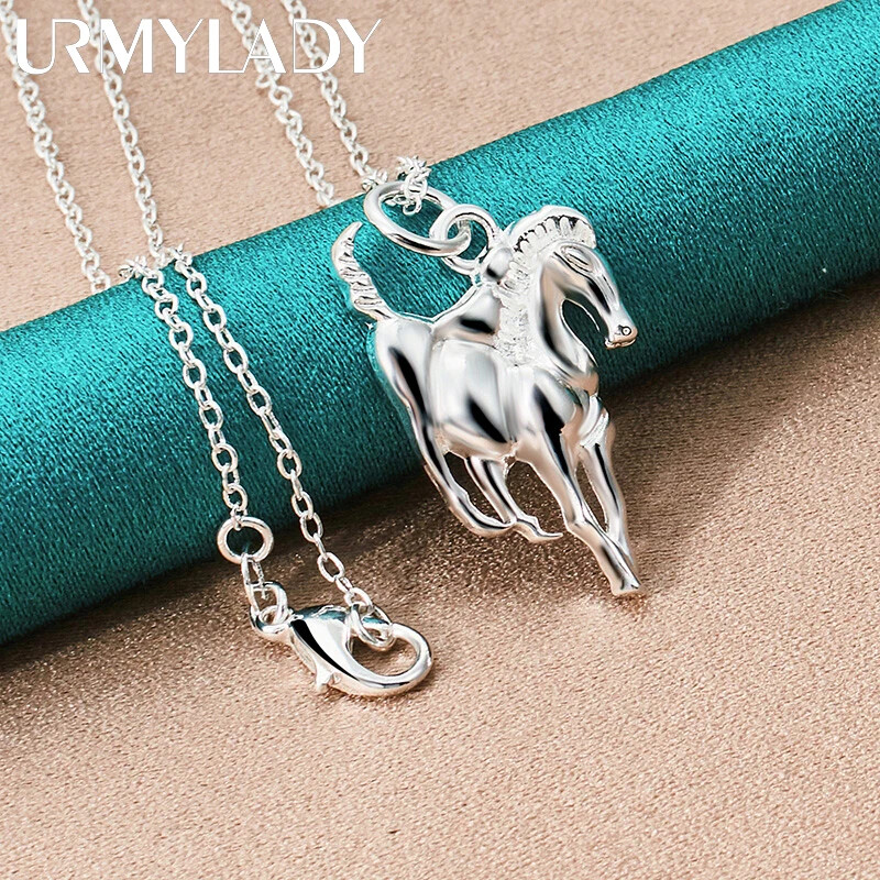 URMYLADY 925 Sterling Silver Smooth Horse 16-30 Inch Pendant Necklace Jewelry