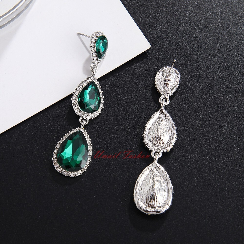 New electro plating water drop three-section crystal earrings