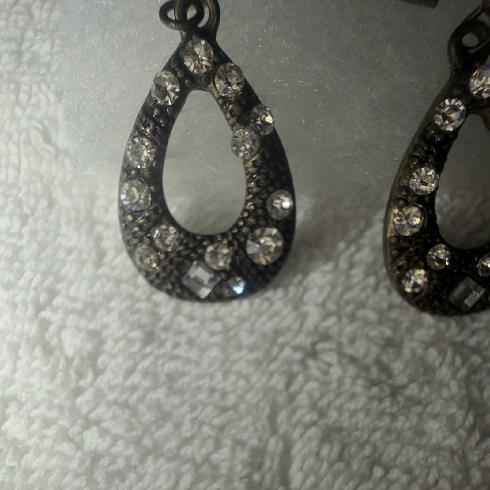 Black Teardrop Dangle/Drop Hook Earrings Silver Tone Clear Simulated Crystal
