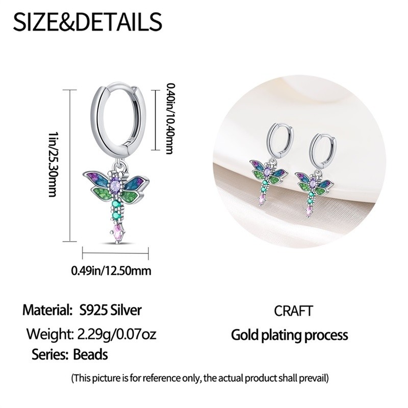 PANDACH 925 Sterling Silver Tiny Dragonfly Drop Earrings For Women Mini Hoops