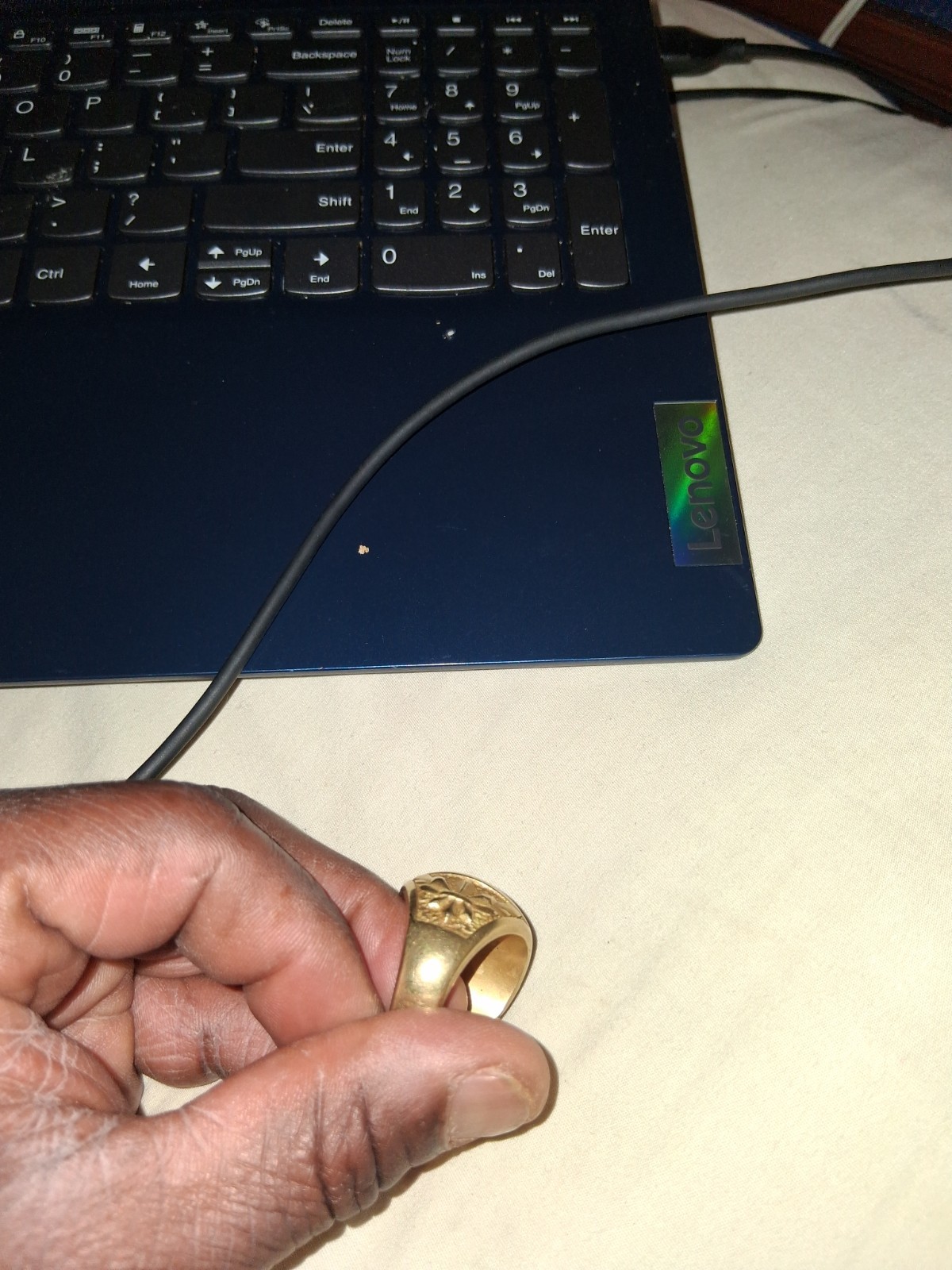 14K Yellow Gold Engraved Signet Ring Size 11, No Stone, Coin-Style Face