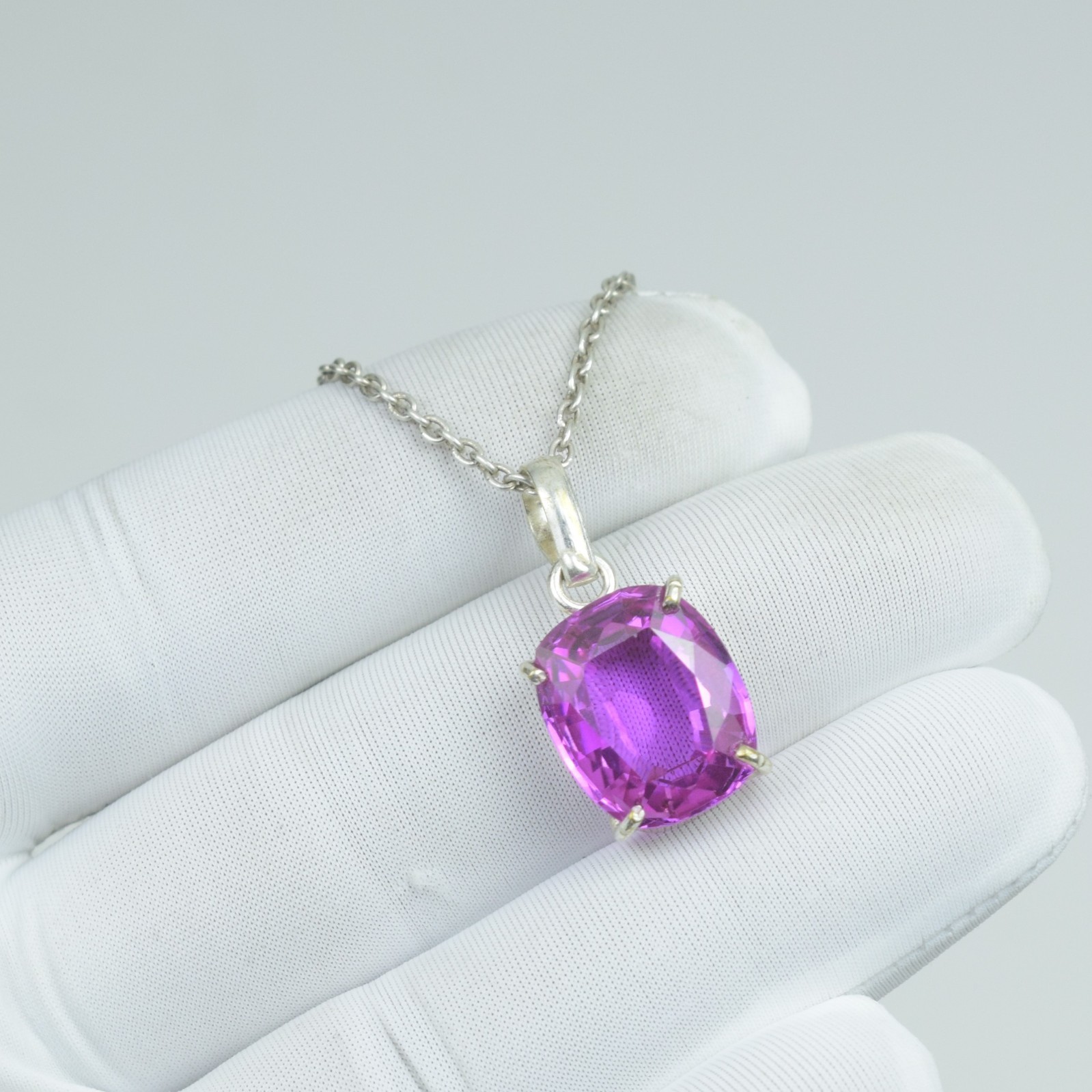Cushion Cut Pink Sapphire Necklace Jewelry, Solid 925 Sterling Silver Sapphire,