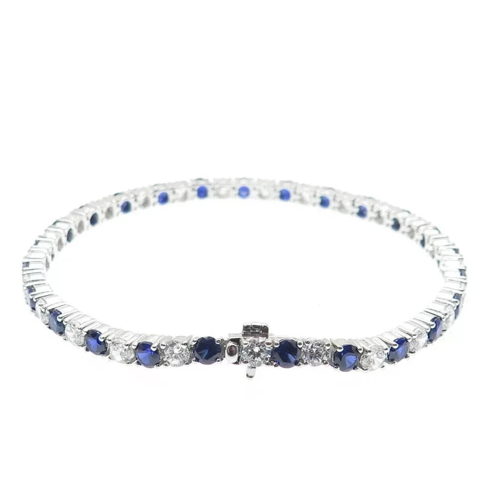 10ct Round Cut Simulated Sapphire Women Tennis Bracelet 14k White Gold Plated
