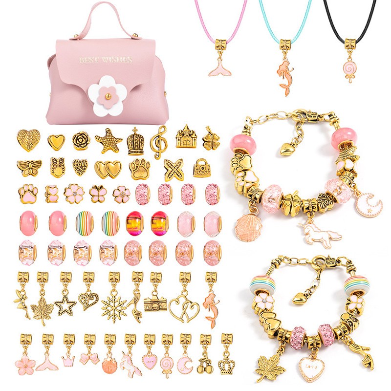 Christmas Gift Retro Gold Children Bracelet Set Pink Handbag Women Beaded