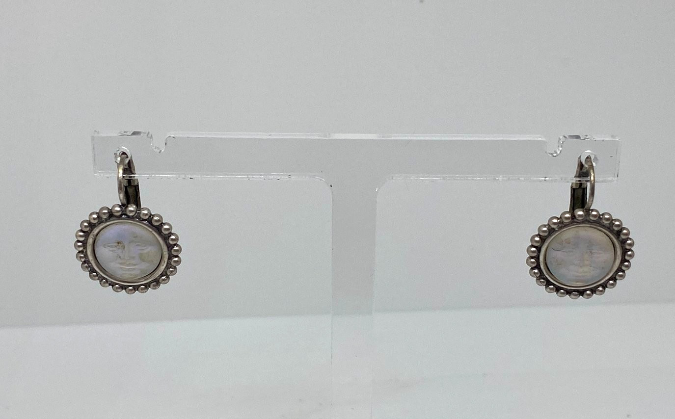 Kirks Folly Moon Face Earrings Iridescent Silvertone Leverback Signed Celestial