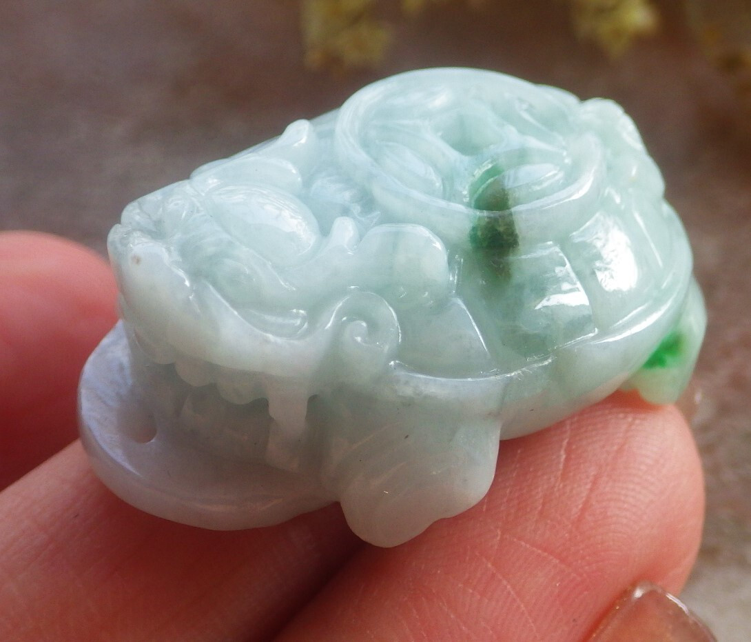 1Pcs Green Burma Grade 100% Natural A Jade jadeite Pendant Dragon Turtle 694262