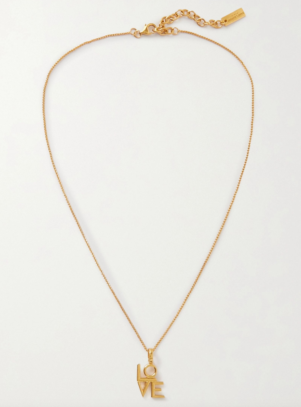 NIB Saint Laurent YSL LOVE Charm Antique Gold Brass Pendant Chain Necklace $650