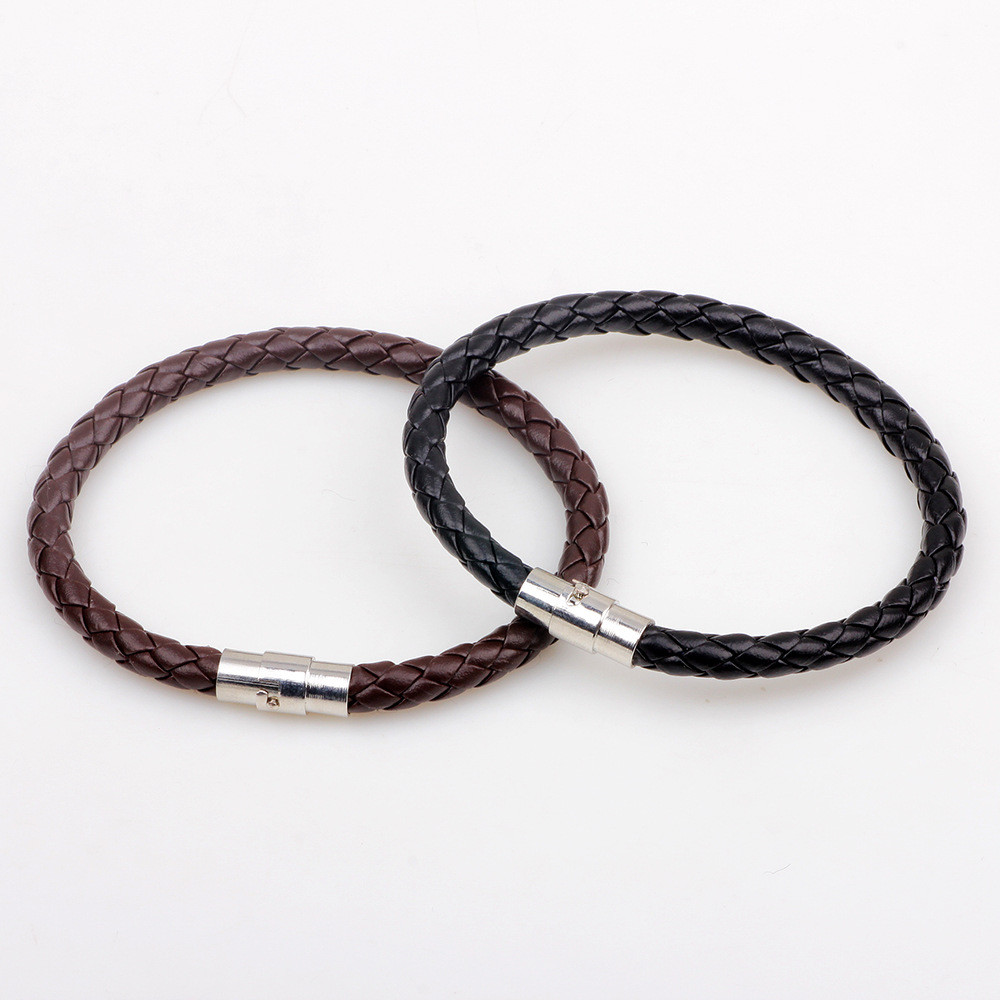 Women Men Unisex Braided Leather Steel Clasp Bracelet Handmade