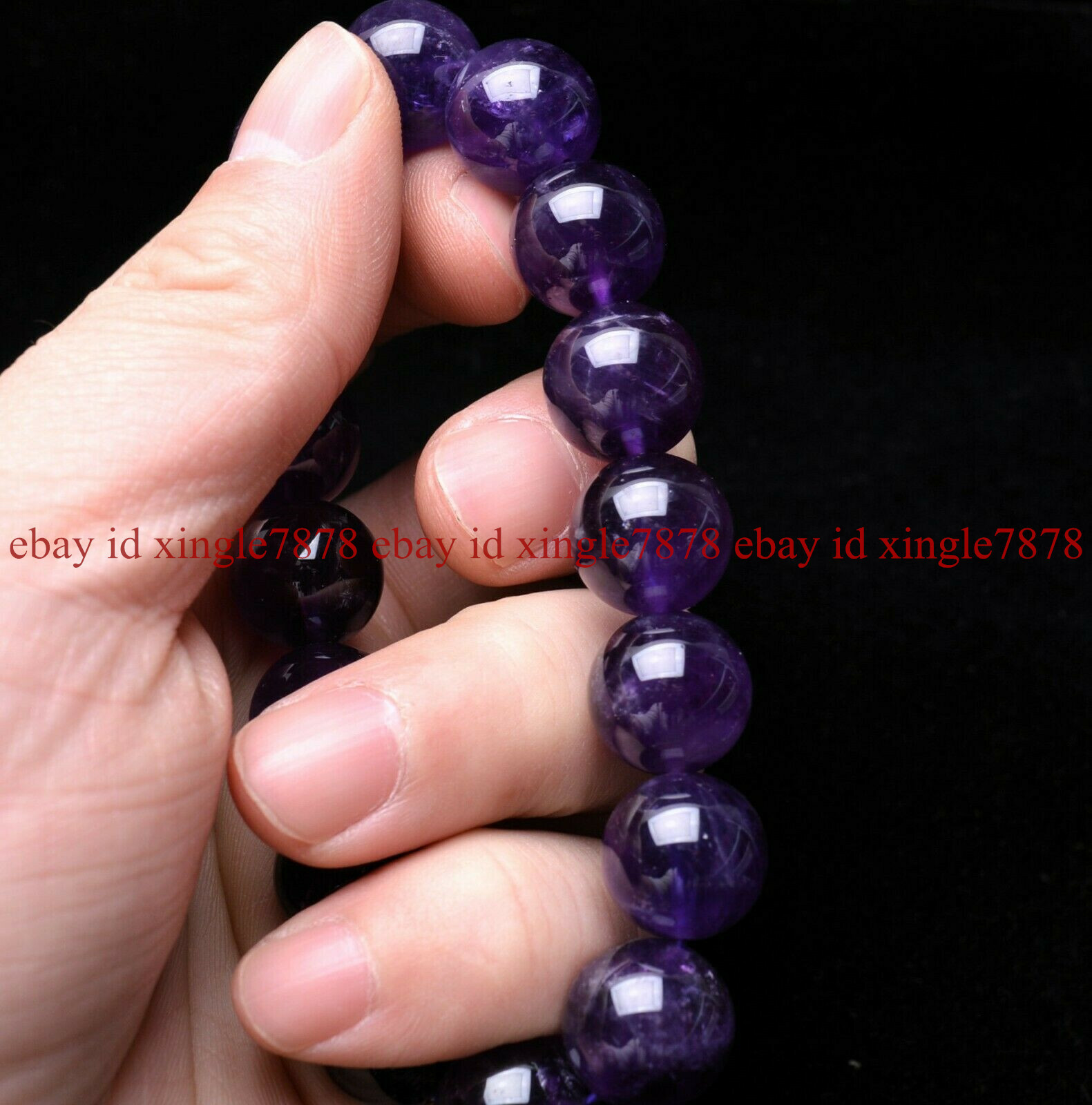 Genuine 12mm Natural Purple Amethyst Crystal Round Beads Bracelet