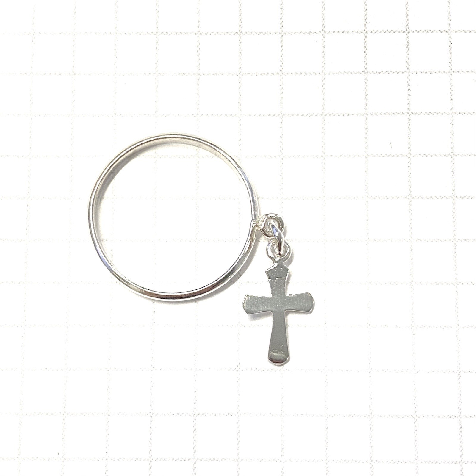 (SIZE 5,6,7,8,9) DANGLING CROSS CHARM RING Two-Sided Design 925 STERLING SILVER