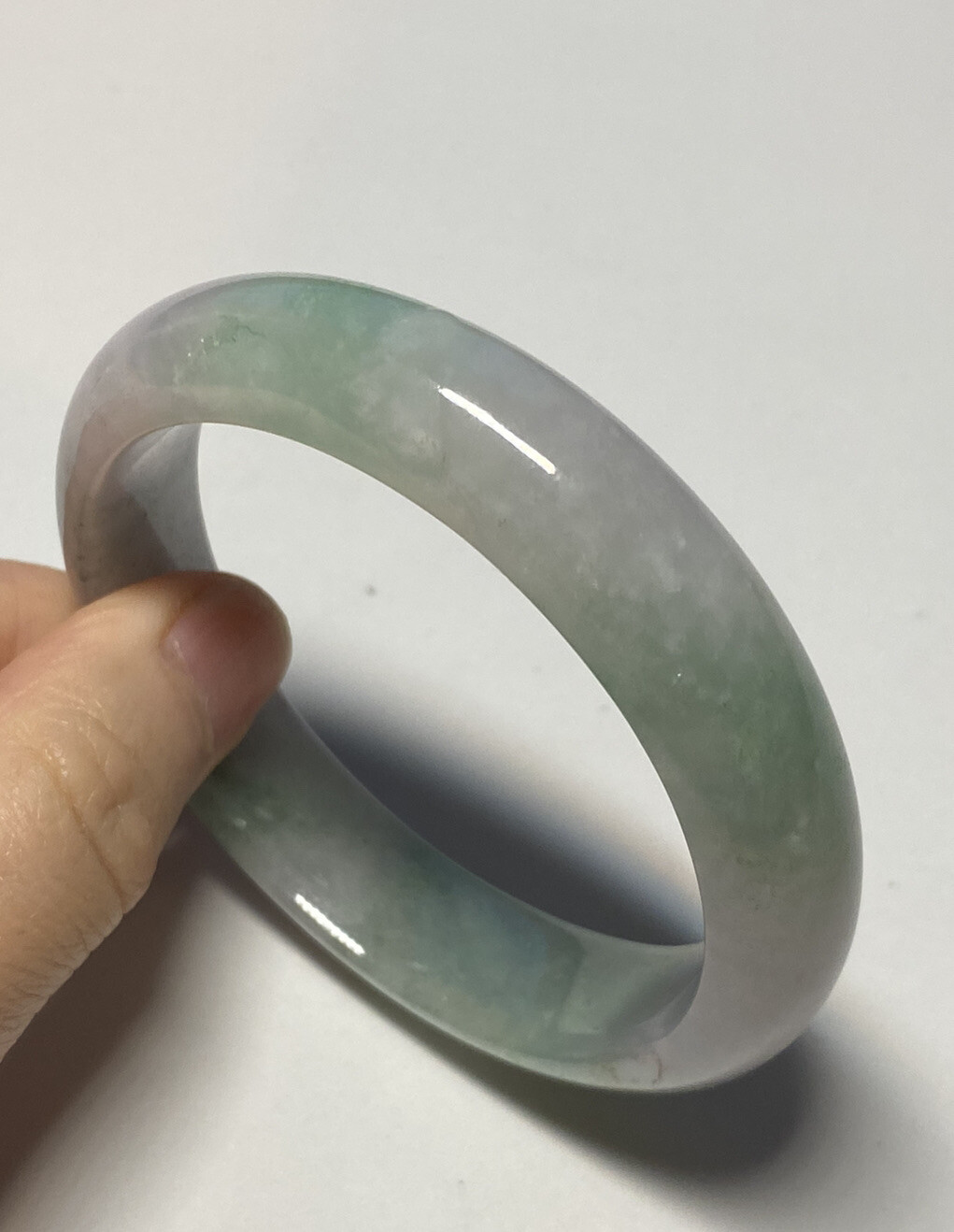 56.3mm 100% Natural Grade A Burmese Light Lavender Jadeite Multi-color Bangle