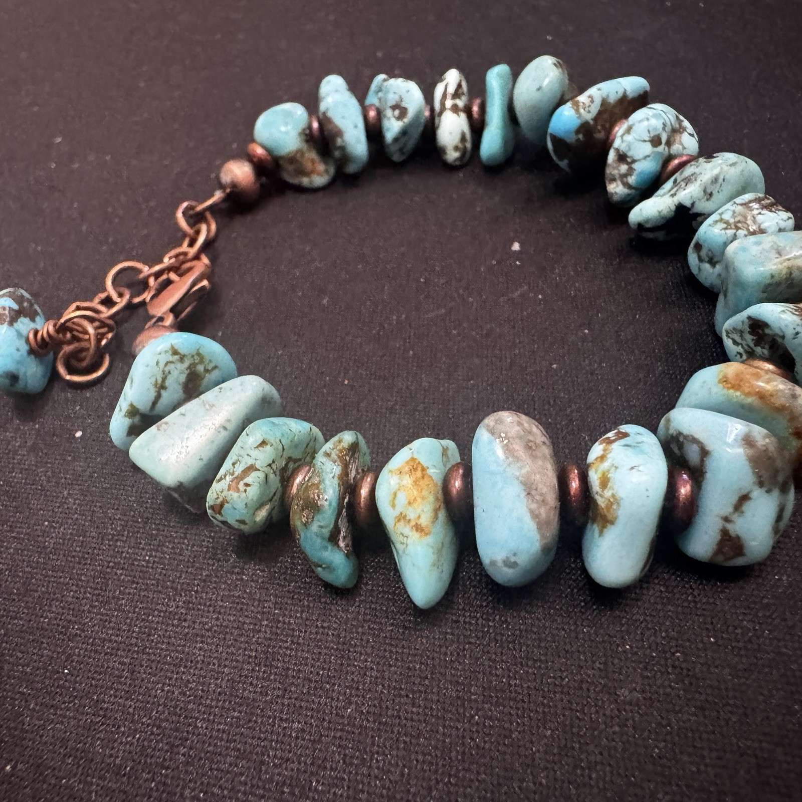 Blue king man Turquoise Bracelet Copper Cable Chain, Adjustable Lobster