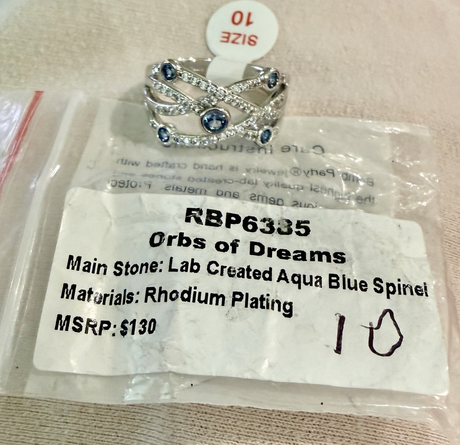 RBP6335 Orbs of Dreams, Aqua Blue Spinel, Rhodium Pl. Sz 10, I Will Bundle!!