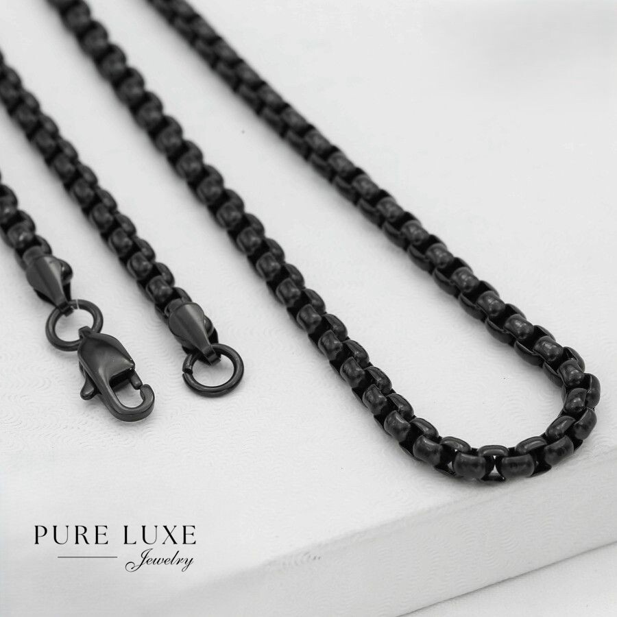 Men’s 24″ Black.Stainless-Steel.Box Chain,CROSS 75mm Pendant Ion Plated BOX