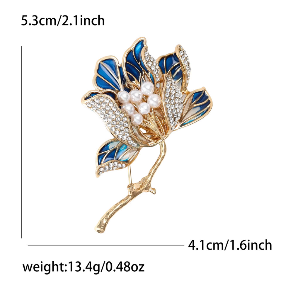 Gold Pink Lotus Flower Brooch Pearl Enamel Rhinestone Pin Summer Jewelry Gift