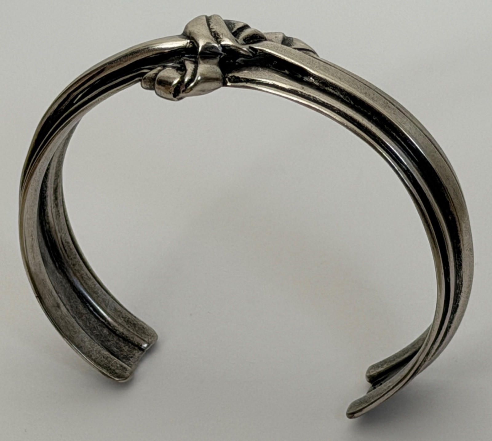 NWT Saint Laurent YSL Triple Knotted Antique Silver Brass Cuff Bracelet M $895