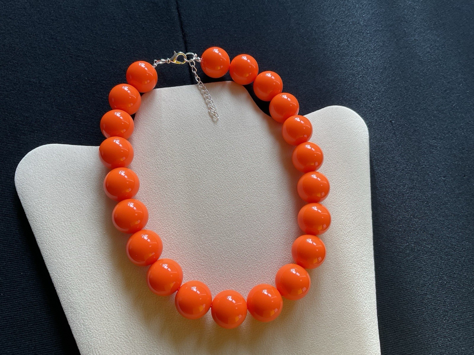 Chunky Orange Bead Choker Adjustable Necklace