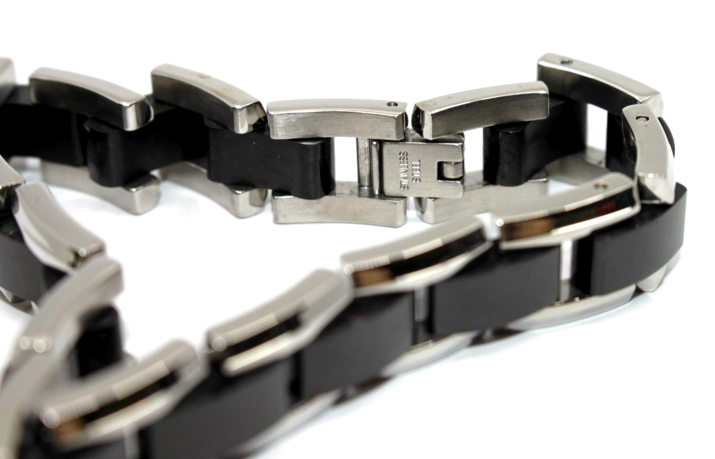RCI Italy Black Ion Plated Stainless Steel Link Bracelet 8.5″in Adjustable
