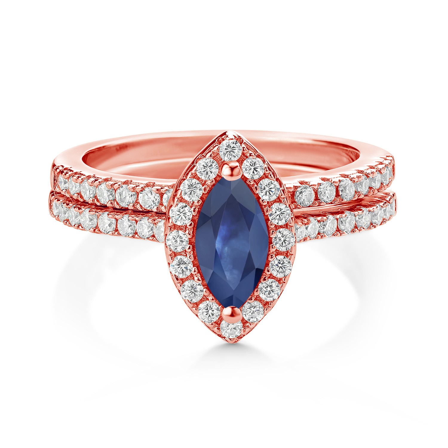 18K Rose Gold Plated Silver Ring Sapphire Moissanite (1.15 Cttw)