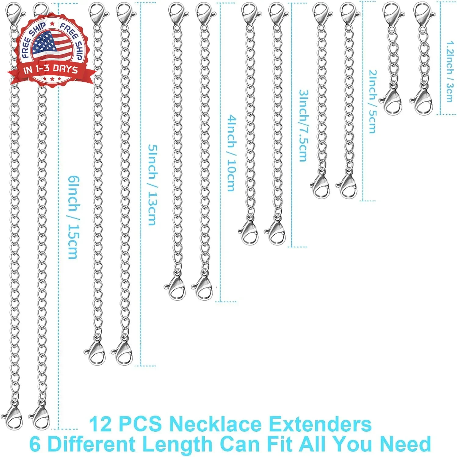UUBAAR 12 PCS Necklace Extenders – Stainless Steel Necklace Extension Chain for