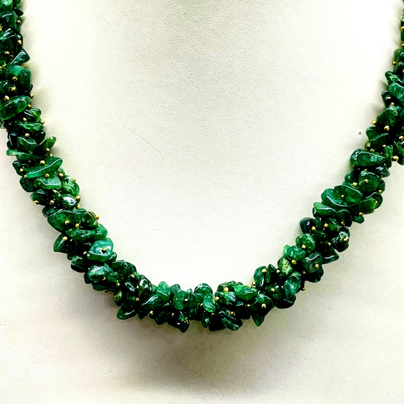 18 Inch Natural Aventurine Quartz Rich Green Boutique Designer Beaded Necklace
