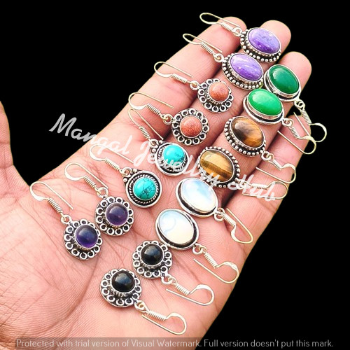 Sunstone & Mix Gemstone 5Pair Earrings Lot 925 Sterling Silver Plated Jewellery